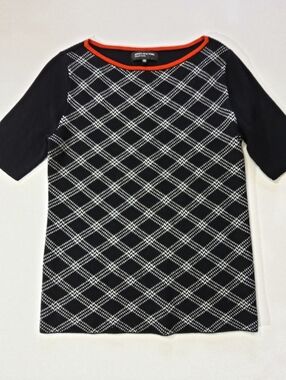 Jones New York Knit Top Womens Medium Black White Geometric Dark Academia